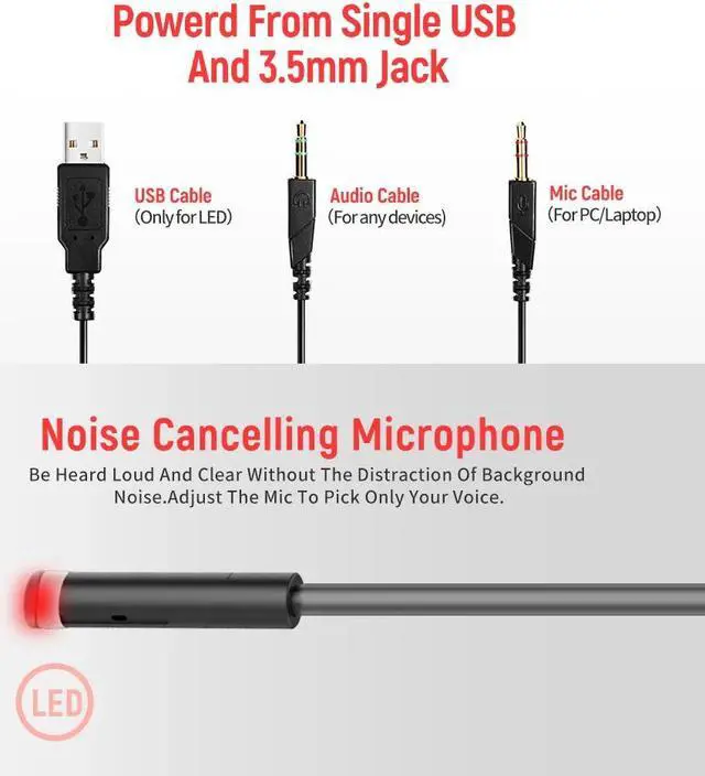 Alt view image 4 of 5 - wired gaming headset with microphone over the ear LED studio headphones Gamer wired type c earphone 3.5mm Plug