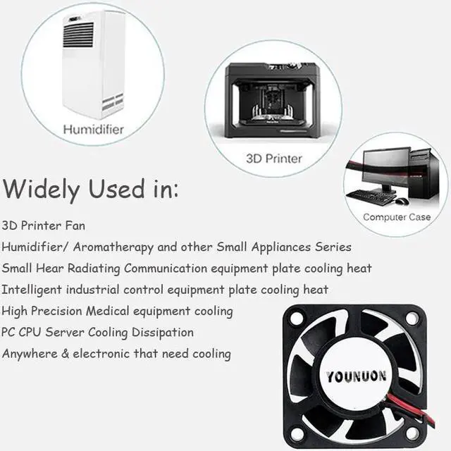 Alt view image 4 of 5 - 5PCS DC 24V 12V 5V 40mm x 40mm x 10mm 2-Pin Ball Bearing Computer PC Case Cooling Fan 4010