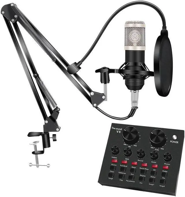 Main image of 800 Studio Microphone Kits With Filter V8 Sound Card Condenser Microphone Bundle Record Ktv Karaoke Smartphone Microphone