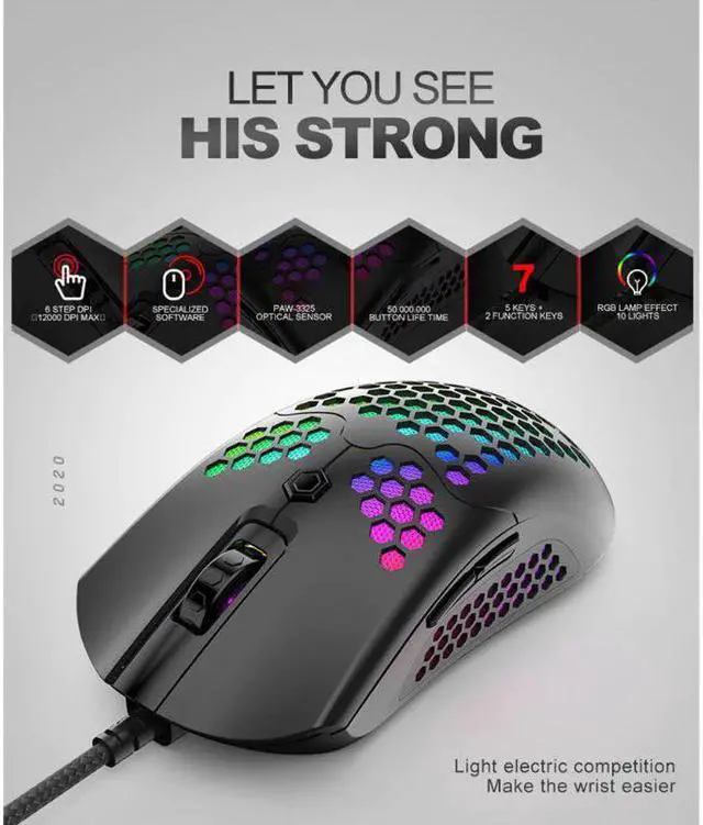 Alt view image 4 of 5 - Hollow-out Honeycomb Shell Gaming Mouse Colorful RGB Backlit Light Wired Mice with 7 Buttons for Game Lovers Accessories