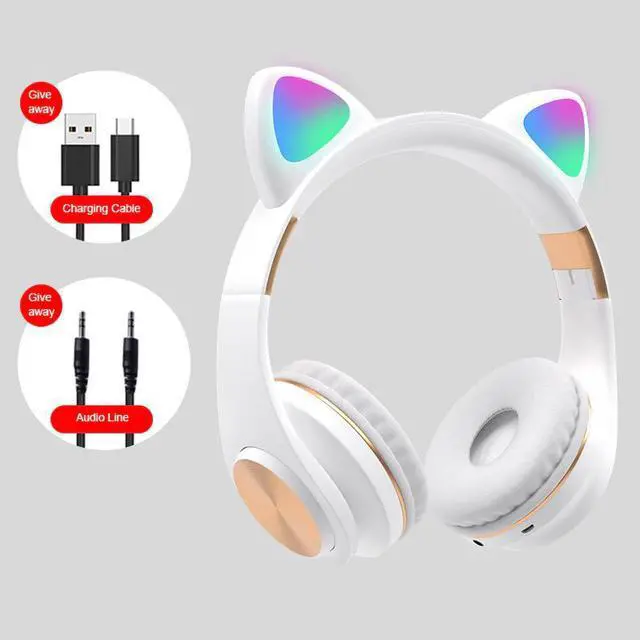 Alt view image 4 of 5 - 5.0 Cat Ear LED Headphones With LED Flashing Glowing Light Headset Gaming Earphones For PC Computer And Mobile Phone