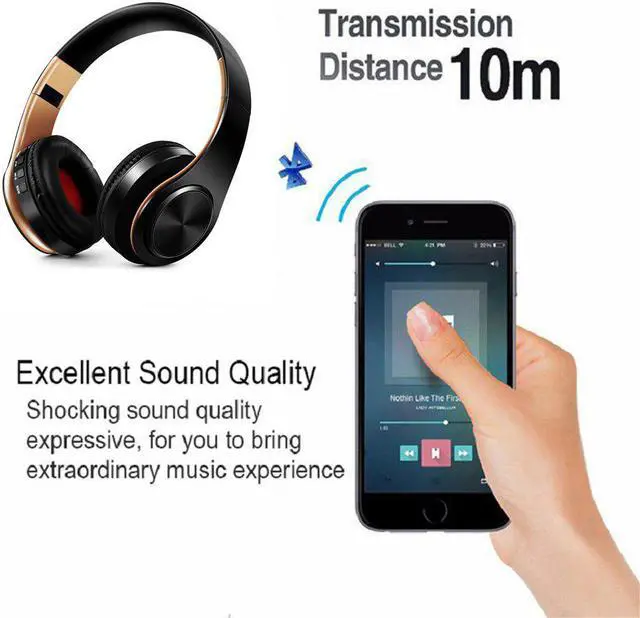 Alt view image 3 of 5 - Headphones Over-Ear Wireless Headphones Foldable stereo Earphone Headset with Mic support TF card FM  for PC Music MP3