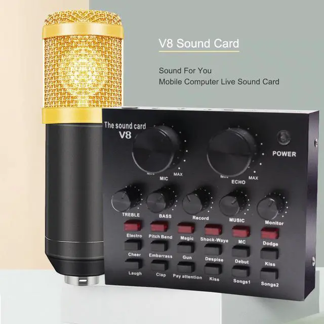 Alt view image 4 of 5 - 800 Studio Microphone Kits With Filter V8 Sound Card Condenser Microphone Bundle Record Ktv Karaoke Smartphone Microphone