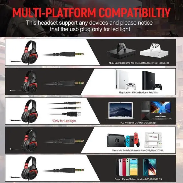 Alt view image 3 of 5 - wired gaming headset with microphone over the ear LED studio headphones Gamer wired type c earphone 3.5mm Plug
