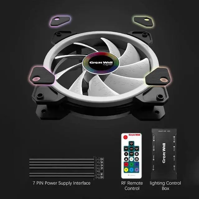 Alt view image 4 of 5 - Computer Case RGB Fan 120mm Mute Adjustable LED 12V With RF Remote Controller Cooler Fan RGB PC Case Cooling Fan