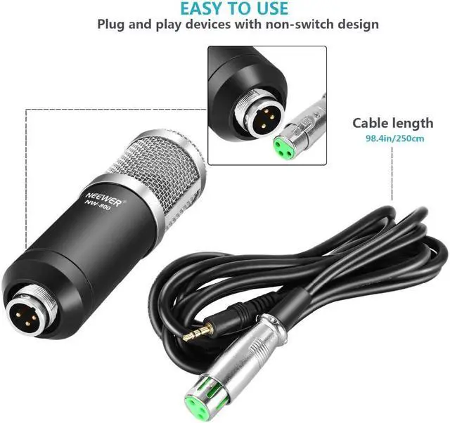 Alt view image 5 of 5 - NW-800 Condenser Microphone (Black/Silver)Kit with USB Sound Card Adapter+Adjustable Suspension Scissor Arm Stand