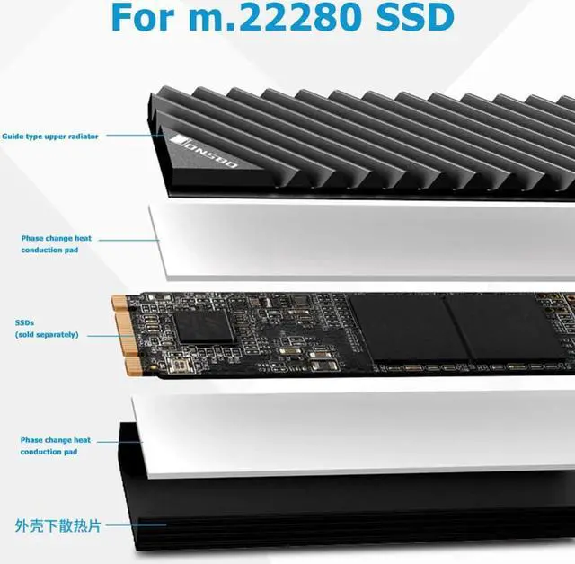 Alt view image 2 of 5 - M.2 SSD NVMe Heat Sink heatsink M2 2280 SSD Hard Disk Aluminum cooling Heat Sink w/ Thermal Pad for ssd Desktop PC cooler