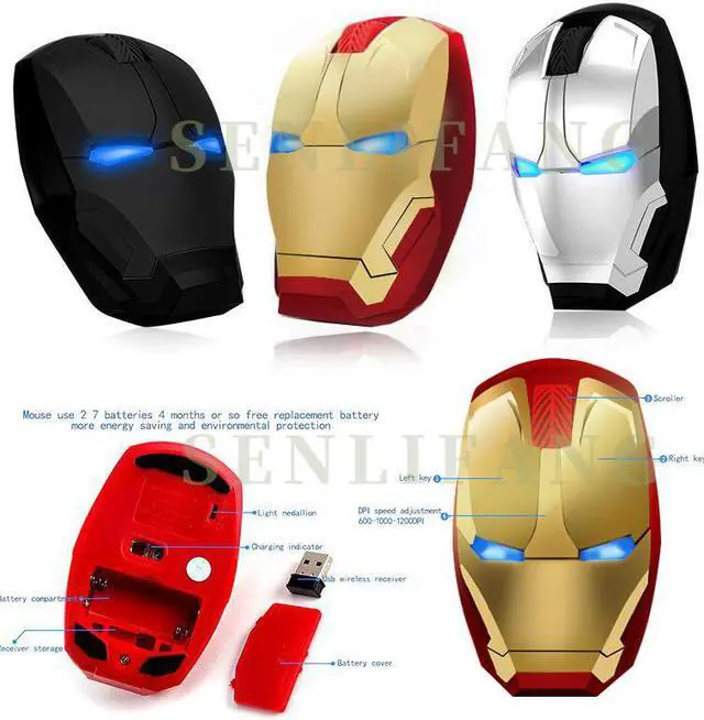 Alt view image 4 of 6 - Iron Man Mouse Wireless Mouse Gaming Mouse Gamer Computer Mice Button Silent Click 800/1200/1600/2400DPI Adjustable computer