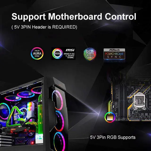 Alt view image 3 of 5 - CS140 PC Case RGB Fan 140mm AURA SYNC 5V/3pin Cooler Fan PC Quiet Adjust Fans Speed Color Computer Case Cooler RGB Fan