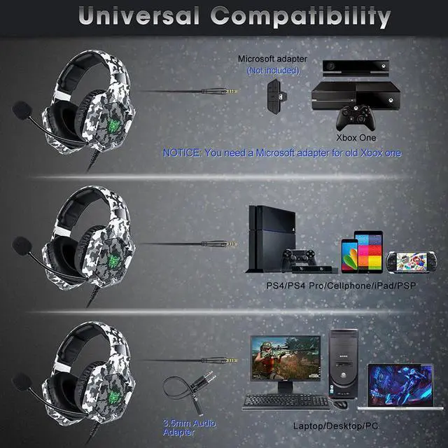 Alt view image 4 of 5 - K8 PS4 Headset casque Wired PC Gamer Stereo Gaming Headphones with Microphone LED Lights for XBox One/Laptop Tablet