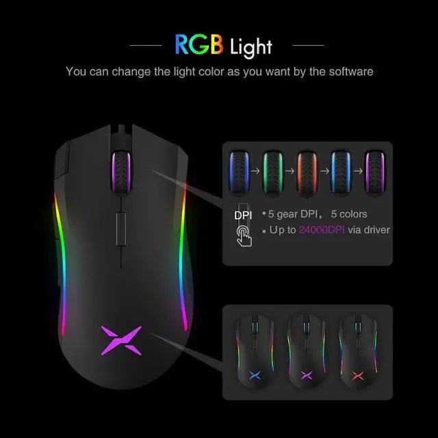 Alt view image 5 of 5 - M625 PMW3360 Sensor Gaming Mouse 12000DPI 7 Programmable Buttons RGB Backlight Wired Mice with Fire Key For FPS Gamer