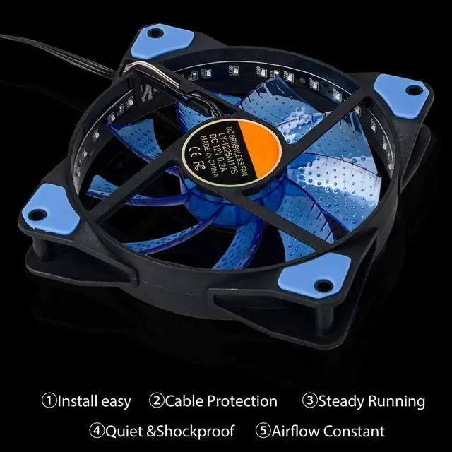 Alt view image 4 of 5 - 120mm PC Computer Case Fan Heatsink Cooler 16dB Ultra Silent 33 LEDs Cooling with Anti-Vibration Rubber 12CM Fan