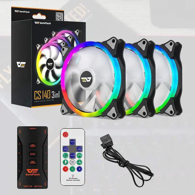 Alt view image 5 of 5 - CS140 140mm Case Fan PC Cooling RGB Fan AURA SYNC 5V/3pin Header with IR Remote Quiet Computer Case CPU Cooler and Radiator