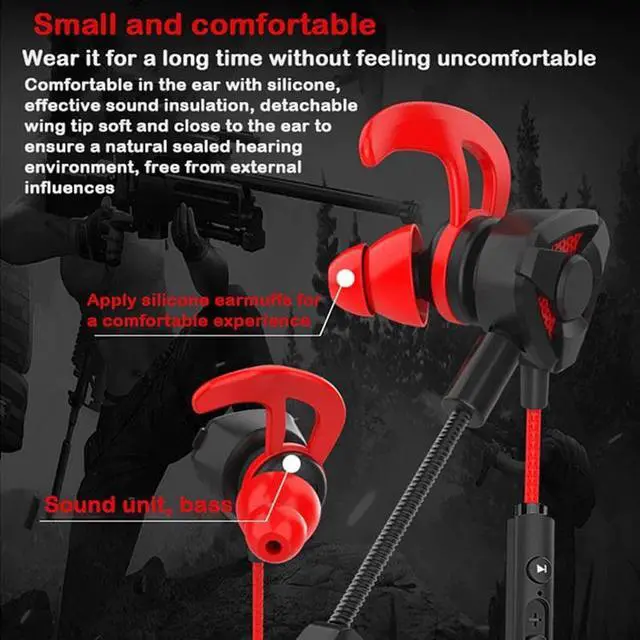 Alt view image 2 of 5 - Phone In-Ear Gaming Headphone with Mic Volume Control Heavy Bass Noise Reduction 3.5MM Headset,Black Green