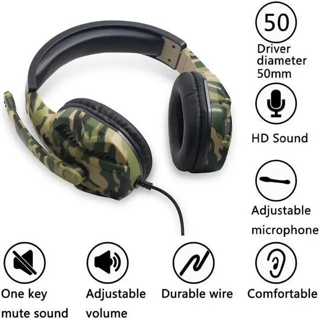 Alt view image 3 of 5 - 3.5mm Camouflage Gaming Headset Professional Gamer Stereo Head-mounted Headphone Computer Earphones for PS4 PS3 Xbox Switch