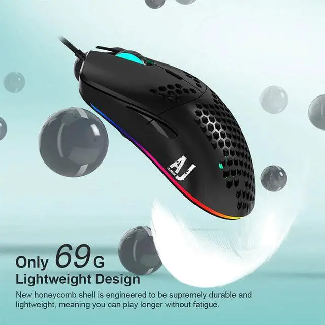 Alt view image 2 of 5 - AJ390 Gaming Mouse 7 Keys Honeycomb Hollow Design 69g Lightweight Wired Mouse 6 Colors LED Light 16000DPI Adjustable ABS