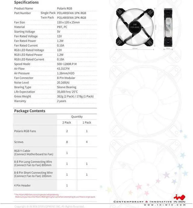 Alt view image 2 of 5 - 120mm LED Cooling Fan 12V 8Pin InWin Polaris RGB AURA Ultra Quiet Computer PC CPU Cooler No controller required