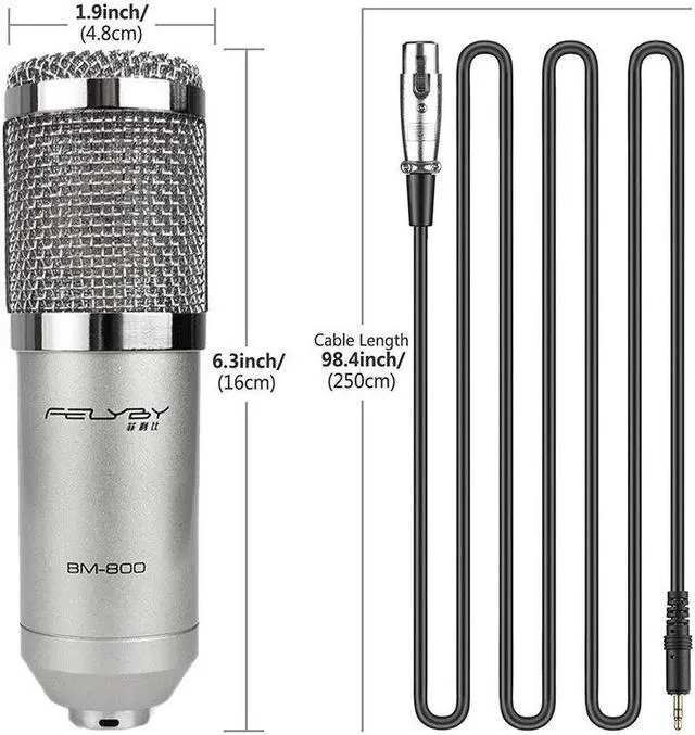 Alt view image 2 of 5 - professional bm800 condenser microphone 48V phantom power multi-function live sound card and metal shockproof rack