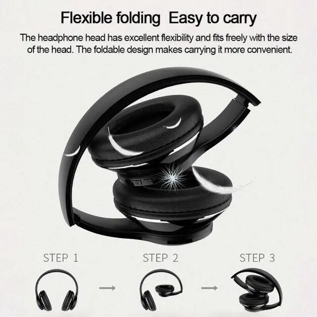 Alt view image 3 of 5 - Bluetooth Headphones Foldable Stereo Gaming Headset Audio Mp3 Adjustable Earphones With Mic Support TF Card LED Bass