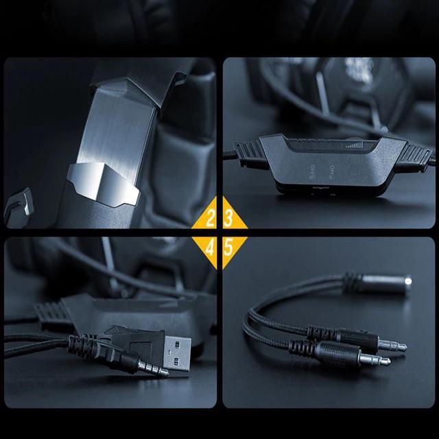 Alt view image 3 of 5 - Wired Headset PC Gamer 3.5mm PS4 Headphones Bass Stereo Surround Sound & HD Microphone Gaming Overear Laptop Tablet Phone Gamer