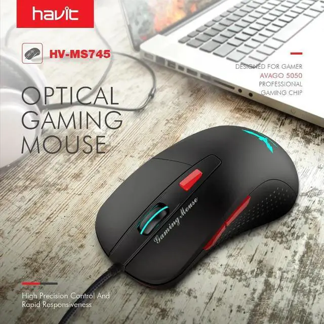 Alt view image 2 of 5 - Wired Gaming Mouse USB Optical Mouse Gamer 2800 DPI Computer Mouse with 6 Button For PC Laptop Desktop Computer HV-MS745