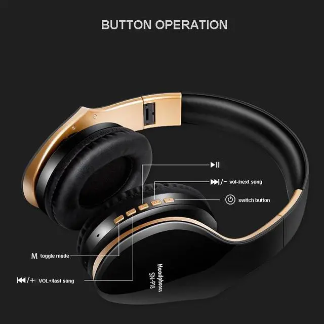 Alt view image 2 of 5 - Headphones Bluetooth Headset Over Ear Stereo Bass Earphone Foldable Adjustable Gaming Earphones With Mic For PC Phone