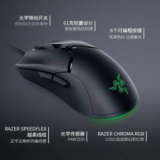 Alt view image 2 of 5 - Viper Mini Gaming Mouse 61g Ultra-lightweight Design CHROMA RGB Light 8500 DPI Optail Sensor Mice