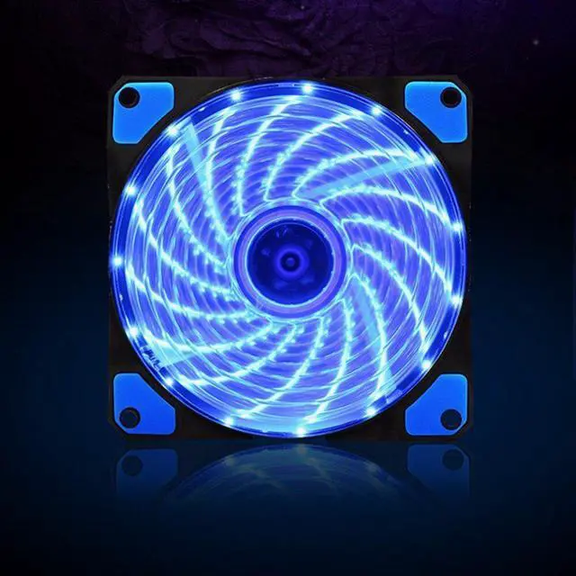 Main image of 120mm 15 LED Ultra Silent Computer PC Case Fan 15 LEDs 12V With Rubber Quiet Molex Connector Easy Installed Fan