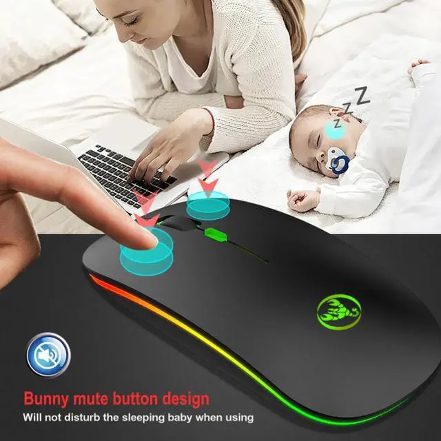 Alt view image 2 of 5 - 2.4G LED Glow Backlit Bluetooth 5.1 Dual Mode Silent Wireless Mouse Ergonomic Optical Gaming Mouse Desktop PC Laptop Mouse