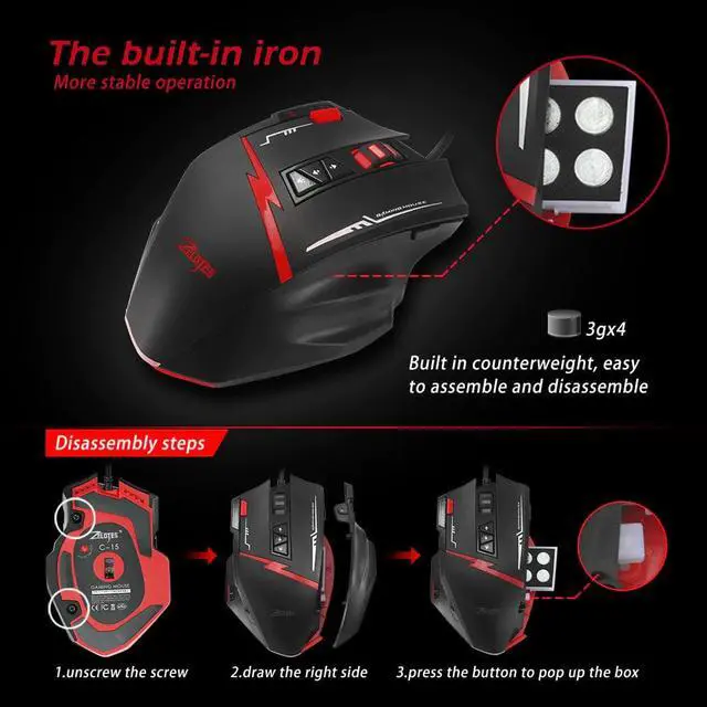 Alt view image 4 of 5 - C15 computer mouse hand game Gaming Mouse 7000 DPI 13 Programmable Buttons Weight Tuning Cartri gaming mouse
