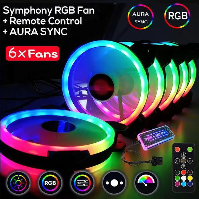 Alt view image 2 of 5 - 120mm RGB Fan Cooler 5pin Dual Aura 1/3/6 pcs PC Fans Remote Controller Computer CPU Cooling Fan Adjustable RGB and Fan Speed