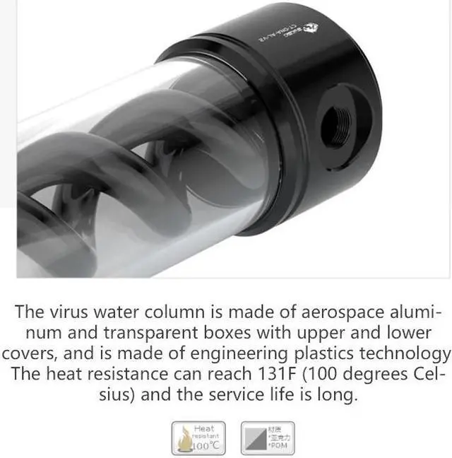 Alt view image 2 of 5 - 260mm X 50MM Acrylic Double Helix T-Virus Cylindrical Water-Coolant Cooler Tank 6 holes Reservoir Cover RGB/A-RGB Light
