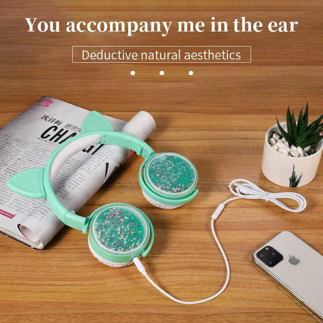 Alt view image 5 of 5 - Cat Ear Wired Headphones Hourglass Glitter Style Women Girl Music Gaming Headset For Mobile Phone Computer PC 3.5mm Jack