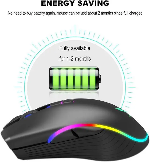 Alt view image 2 of 5 - 2.4Ghz Wireless Gaming Mouse 2400DPI Adjustable RGB Gamer Mice Rechargeable Wireless Mouse Optical Sens for Laptop Computer PC