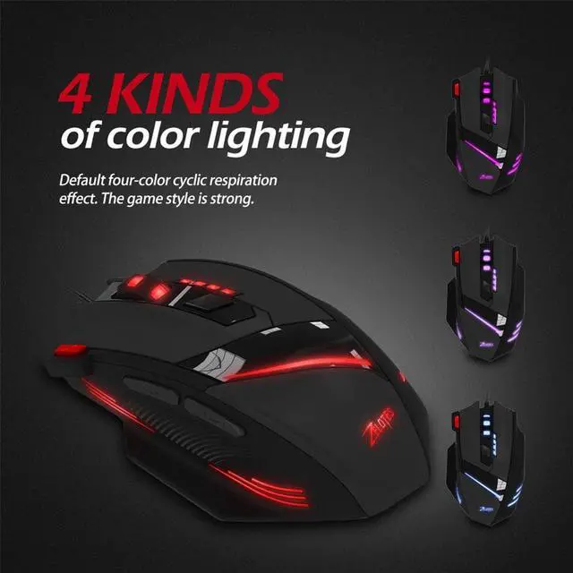 Alt view image 2 of 5 - Mouse Peripherals Gaming Mouse Wired T-60 7200 DPI 7 Button USB LED Color Cable Trackballs Gaming Mouse