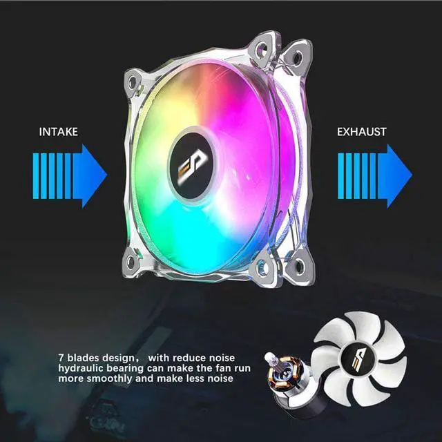 Alt view image 2 of 5 - CF8 Pro PC Case Fan 120mm RGB LED CPU Cooling Fan 5V/3Pin Quiet+Remote AURA SYNC Computer CPU PC Case Fan
