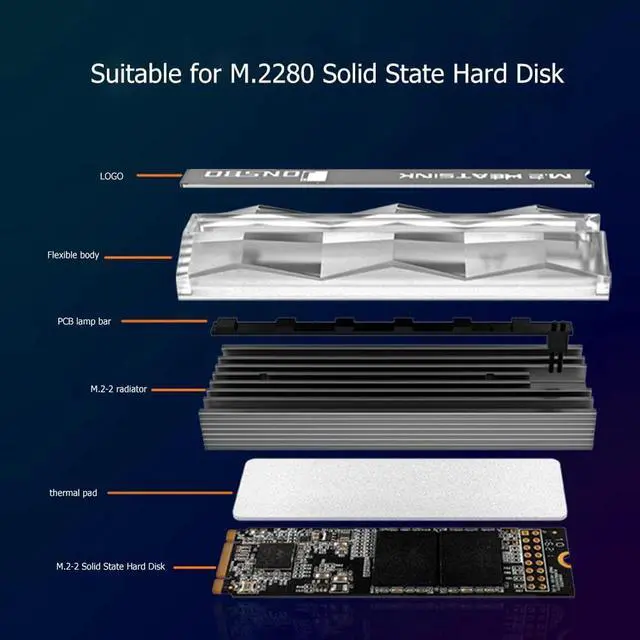 Alt view image 5 of 5 - M.2-2 SSD Heatsink 5V 3Pin ARGB M.2 NVME NGFF SSD Solid State Drive Hard Disk Heat Sink Radiator Cooler Vest Thermal Pads