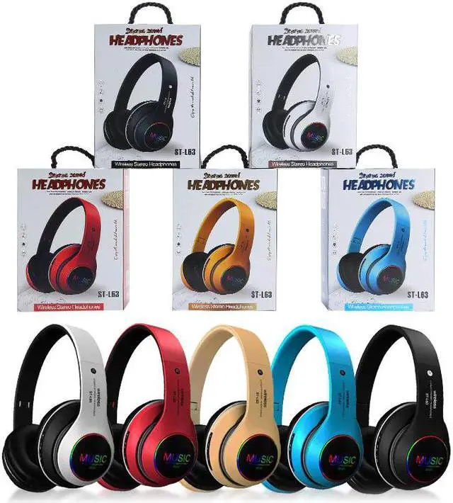 Main image of Bluetooth Headphones Foldable Stereo Gaming Headset Audio Mp3 Adjustable Earphones With Mic Support TF Card LED Bass