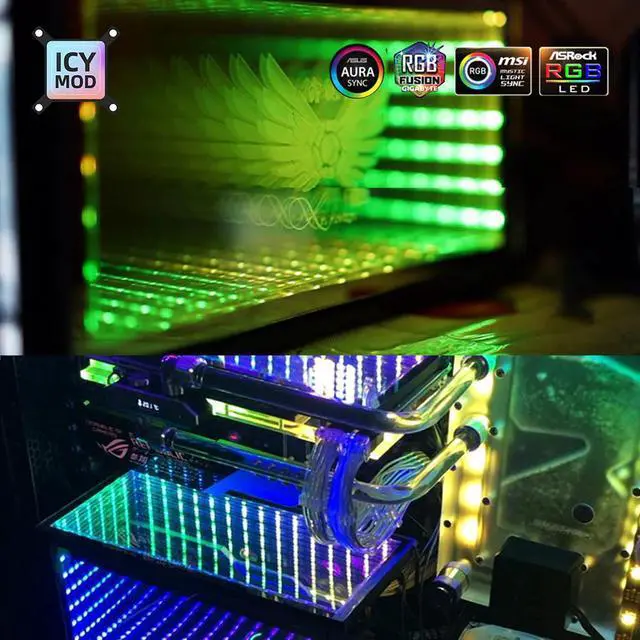Alt view image 3 of 5 - RGB Panel Infinite Stereo 3D Lighting Decoration Backplate Power PC Case Apron 12V/5V AURA SYNC Water cooler Custom