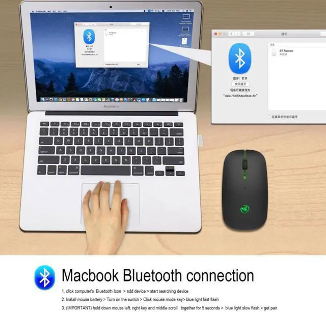 Alt view image 3 of 5 - 2.4G LED Glow Backlit Bluetooth 5.1 Dual Mode Silent Wireless Mouse Ergonomic Optical Gaming Mouse Desktop PC Laptop Mouse