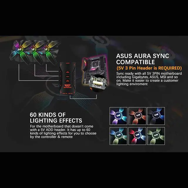 Alt view image 4 of 5 - 120mm RGB Fan 3in1 Aura Sync Computer PC Case Fan Speed Controllable Quiet IR Remote Computer CPU Cooler Cooling