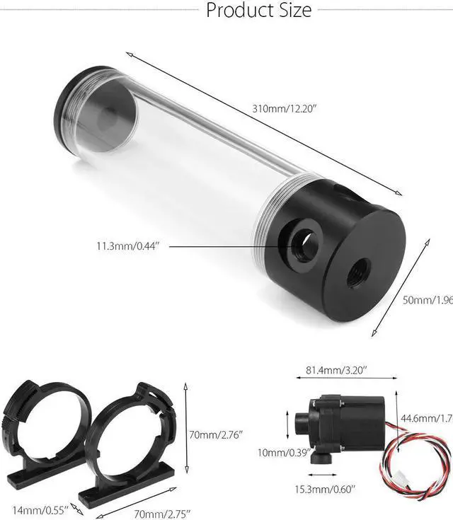 Alt view image 2 of 5 - 50mmX310mm Water Cooling Tank 19W G1/4 Thread Cylinder Reservoir Tank Pump Computer Water Cooling Radiator Liquid Cooling Cooler