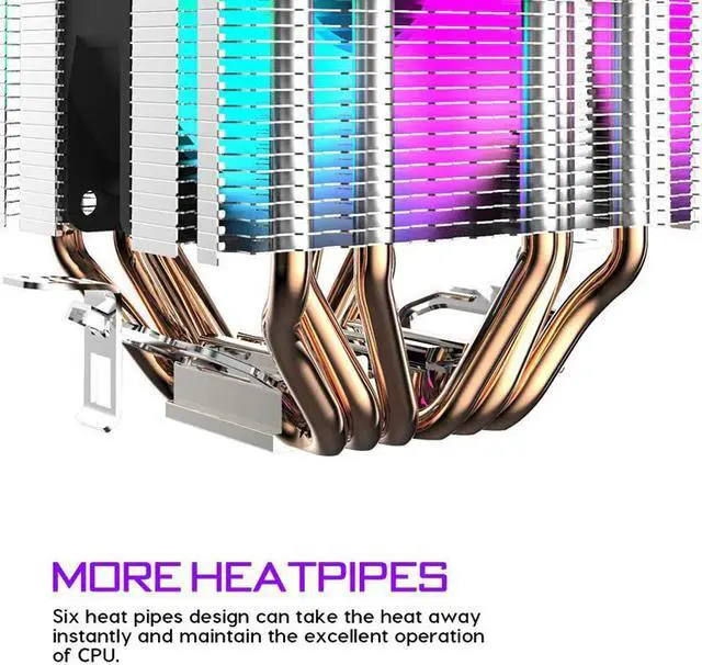 Alt view image 5 of 5 - Air Cooler 6 Heat Pipes Twin-Tower Heatsink With 90Mm Rainbow Led Fans For Intel 775/1150/1155/1156/1366