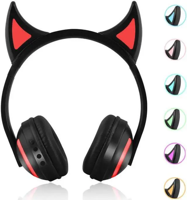 Alt view image 2 of 5 - Bluetooth Stereo Cat Ear Headphones Flashing Glowing cat ear headphones Gaming Headset Earphone 7 Colors LED light