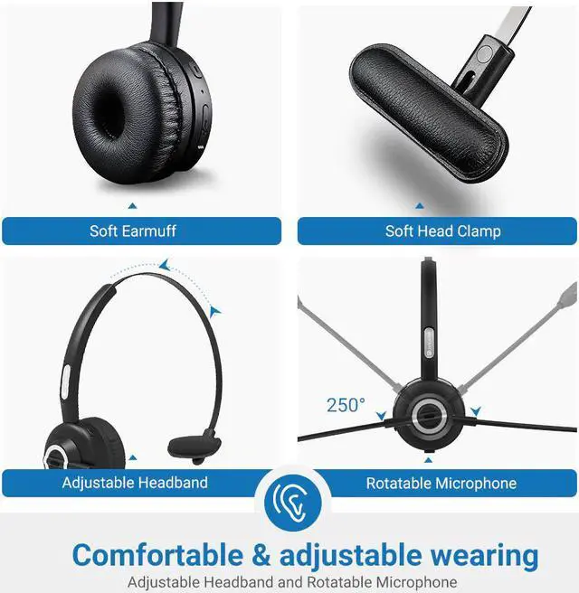 Alt view image 4 of 5 - H3B Call Center Bluetooth Headset Hands-free Wireless Headphones With Mic Noise Cancelling Skype Headset For Phone PC