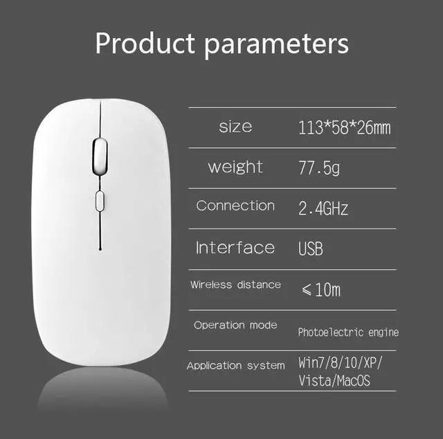 Alt view image 2 of 5 - 2.4G Wireless Mouse USB Rechargeable Charging Mouse Ultra-Thin Silent Mute Office Mice Opto-electronic PC Laptop Home Mouse Pad