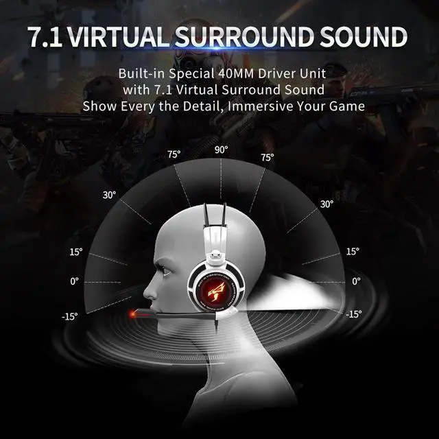 Alt view image 2 of 5 - G941 Gaming Headset 7.1 Sound Vibration Headset with Microphone Stereo Bass Noise Cancelling Headphones LED Light USB Plug