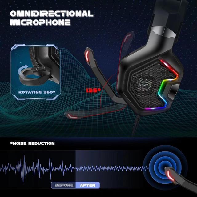 Alt view image 2 of 5 - Wired Headset PC Gamer 3.5mm PS4 Headphones Bass Stereo Surround Sound & HD Microphone Gaming Overear Laptop Tablet Phone Gamer