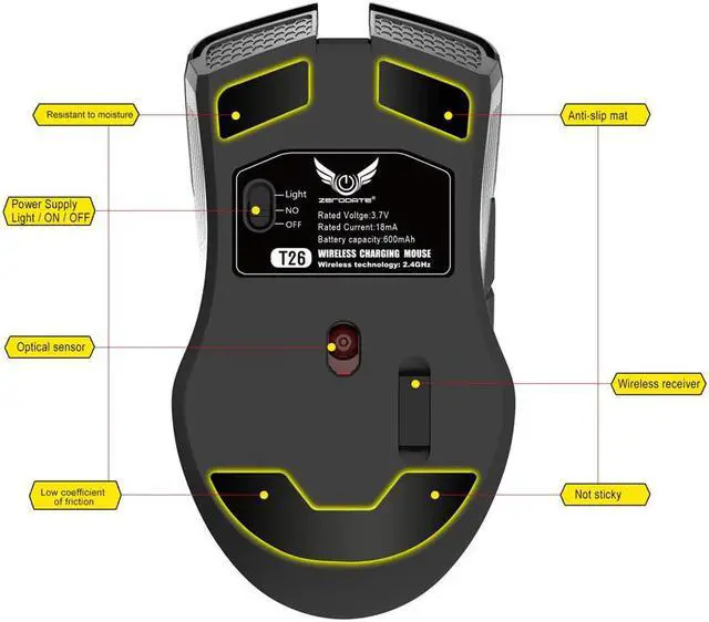 Alt view image 3 of 5 - C Rechargeable Wireless LED Optical Ergonomic 2.4G USB Gaming Mouse Mice  Built-in rechargeable lithium battery#T2
