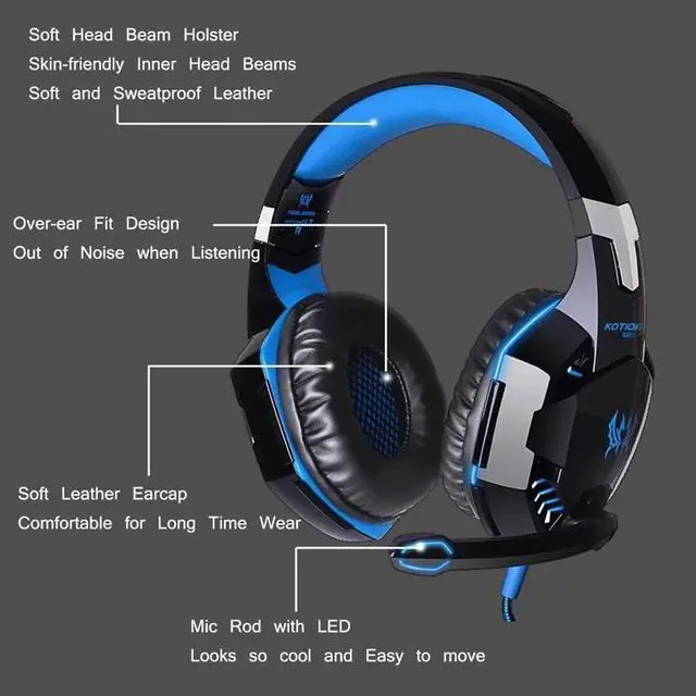 Alt view image 5 of 5 - Computer Stereo Gaming Headphones  G2000 Best casque Deep Bass Game Earphone Headset with Mic LED Light for PC Gamer